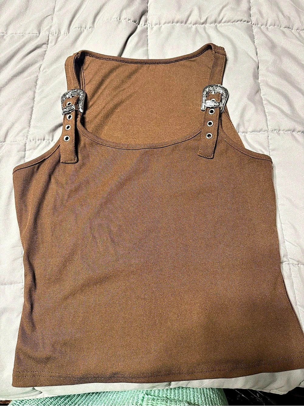 SHEIN Buckle Strap Tank Top in Brown Size Large